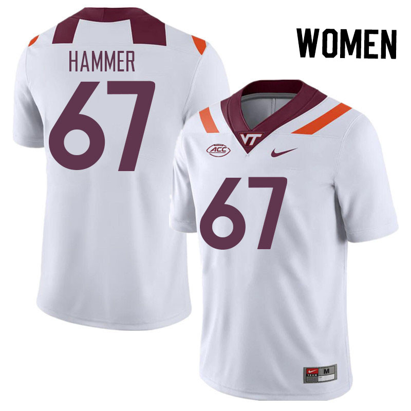 Women #67 Hannes Hammer Virginia Tech Hokies College Football Jerseys Stitched Sale-White